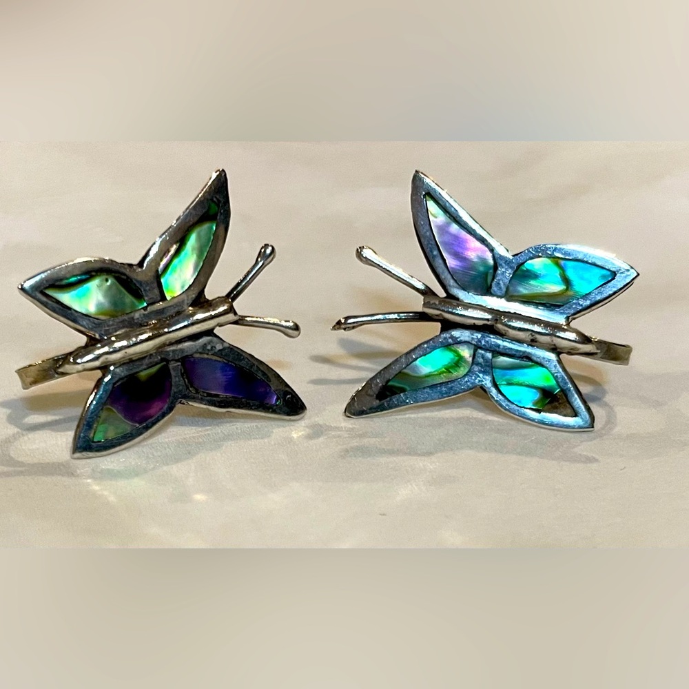 Alpaca silver and Abalone Butterfly Earrings